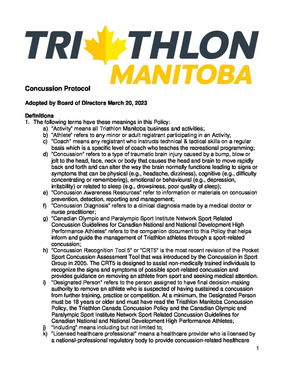 Concussion Policy – new 2023 updates